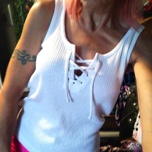 White lace-up tank top